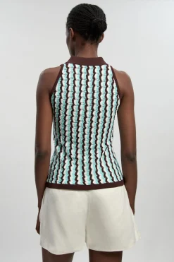 KarenMillen Haut Midi Sans Manches En Maille Pointelle À Col Contrastant<Femme Pulls Et Gilets|Toutes Les Mailles