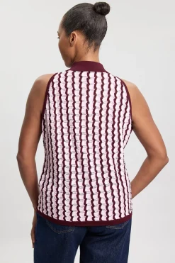 Haut Midi Sans Manches Grande Taille En Maille Ajourée Avec Col Contrasté