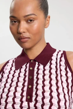 Haut Midi Sans Manches Grande Taille En Maille Ajourée Avec Col Contrasté