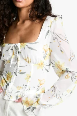 Haut Milkmaid ballon en chiffon à imprimé floral ditsy flou