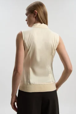KarenMillen Haut Mix Tissé et Maille à Col Noué<Femme Pulls Et Gilets|Toutes Les Mailles