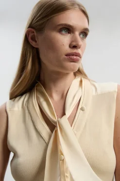 KarenMillen Haut Mix Tissé et Maille à Col Noué<Femme Pulls Et Gilets|Toutes Les Mailles