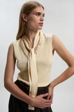 KarenMillen Haut Mix Tissé et Maille à Col Noué<Femme Pulls Et Gilets|Toutes Les Mailles