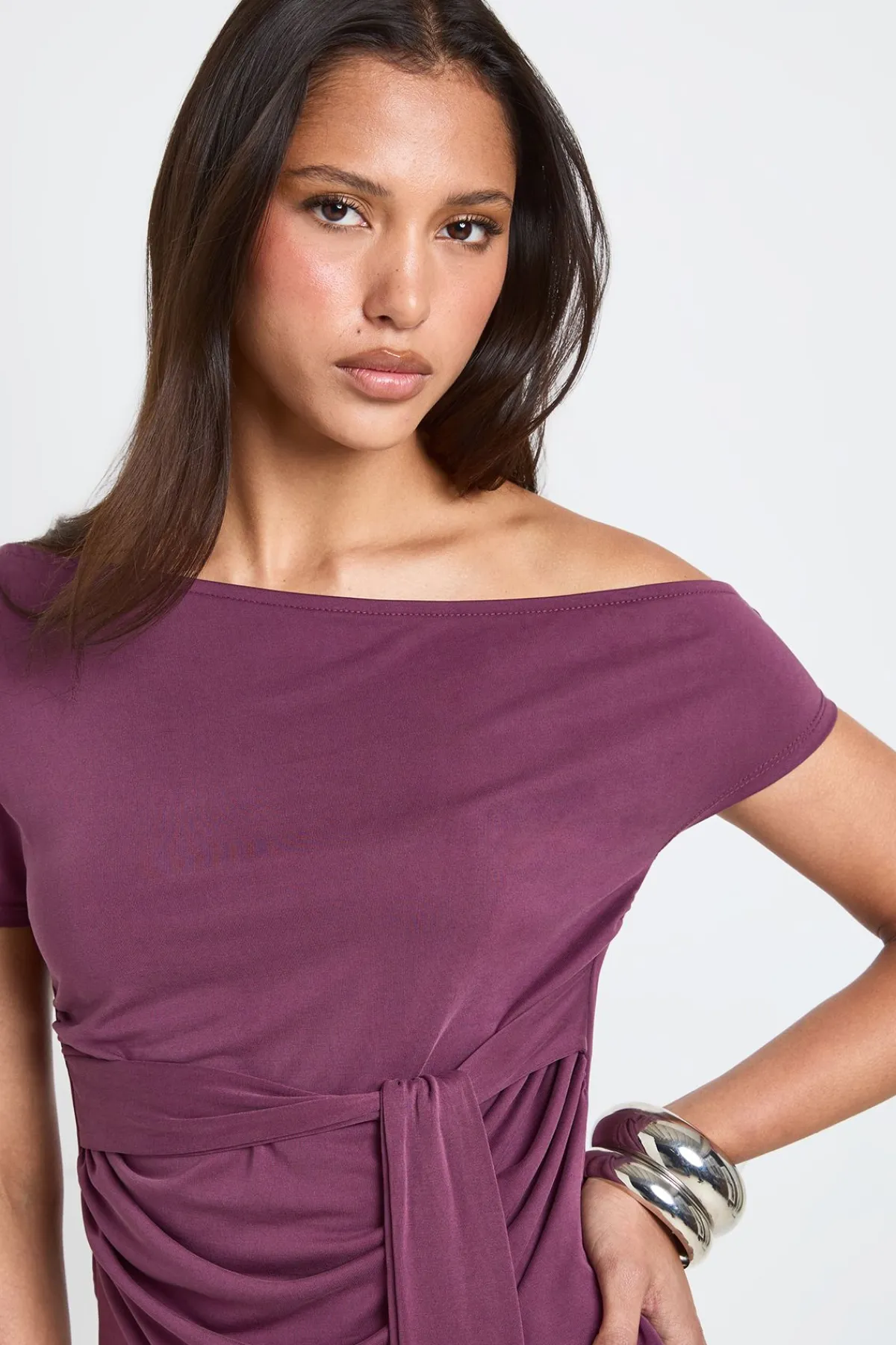 boohoo Haut Modal À Épaules Dénudées Avec Taille Nouée<Femme Tops