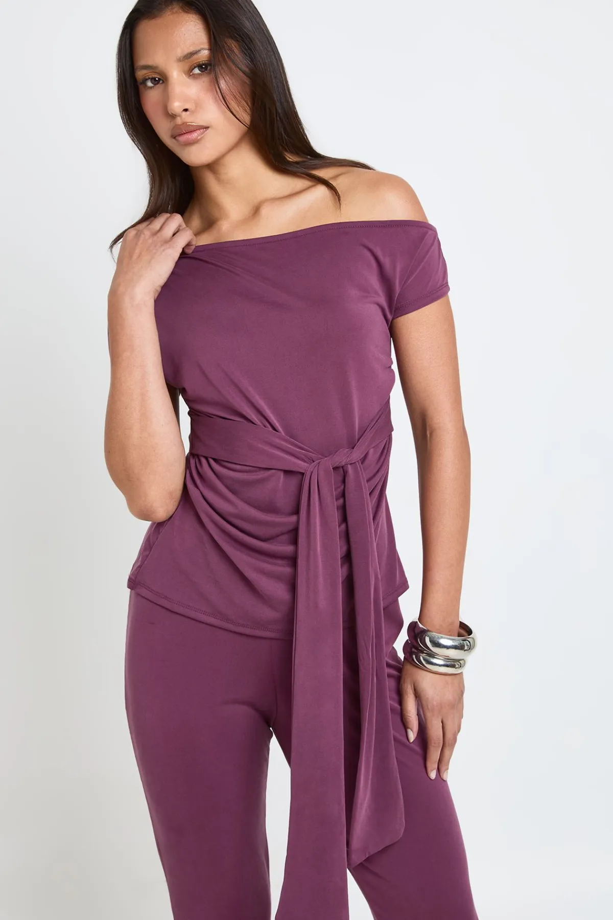boohoo Haut Modal À Épaules Dénudées Avec Taille Nouée<Femme Tops