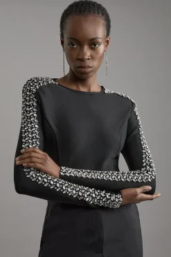Haut Moulant En Maille Bandage Orné De Cristaux