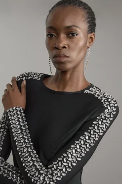 Haut Moulant En Maille Bandage Orné De Cristaux
