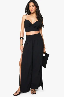 boohoo Haut À Nœud Frontal Et Pantalon Large<Femme Ensembles