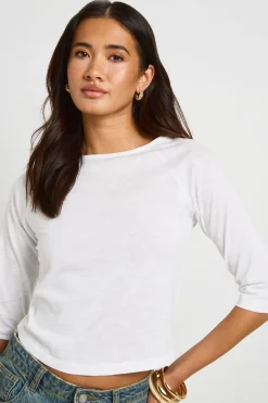 boohoo Haut À Ourlet Arrondi En Jersey Slub Avec Manches 3/4<Femme Tops