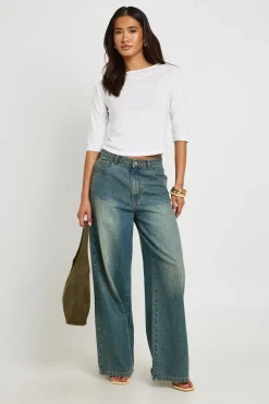 boohoo Haut À Ourlet Arrondi En Jersey Slub Avec Manches 3/4<Femme Tops