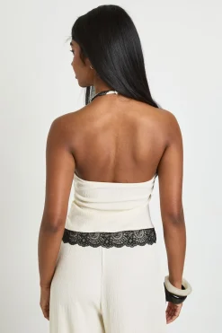 Haut À Ourlet Asymétrique Avec Dentelle Froissée