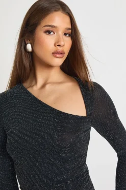 boohoo Haut à paillettes asymétrique à manches longues<Femme Tops