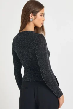 boohoo Haut à paillettes asymétrique à manches longues<Femme Tops