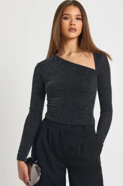 boohoo Haut à paillettes asymétrique à manches longues<Femme Tops