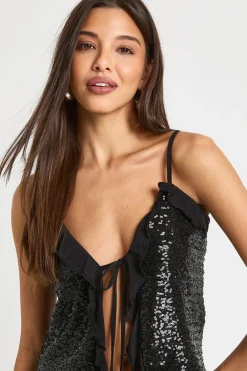 boohoo Haut à paillettes camisole avec détails de volants<Femme Tops