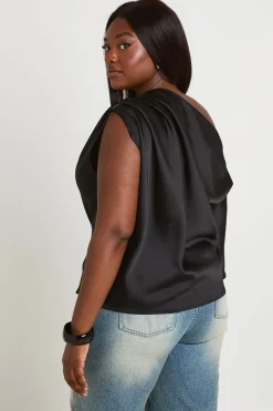 Haut Épaule Dénudée Avec Fronces À L'épaule En Satin Grande Taille