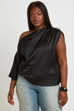 Haut Épaule Dénudée Avec Fronces À L'épaule En Satin Grande Taille