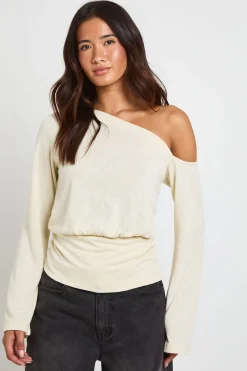 boohoo Haut À Épaule Dénudée Avec Taille Cintrée En Tissu Slub<Femme Tops D’Automne|Looks De Rentrée