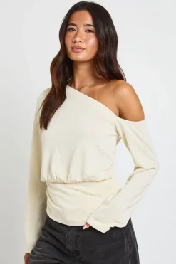 boohoo Haut À Épaule Dénudée Avec Taille Cintrée En Tissu Slub<Femme Tops D’Automne|Looks De Rentrée