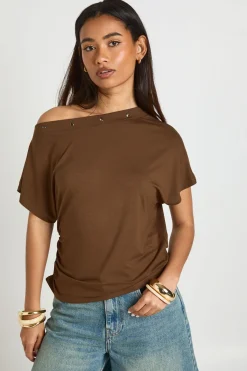 boohoo Haut Épaules Dénudées À Garniture D'œillets<Femme Tops