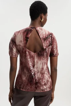 KarenMillen Haut Épaules Structurées à Sequins Ombrés Tissés<Femme Tops D’Automne|Tops
