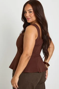 Haut Peplum Grande Taille à Encolure Carrée