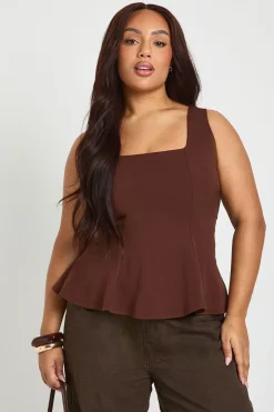 Haut Peplum Grande Taille à Encolure Carrée