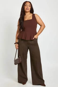 Haut Peplum Grande Taille à Encolure Carrée