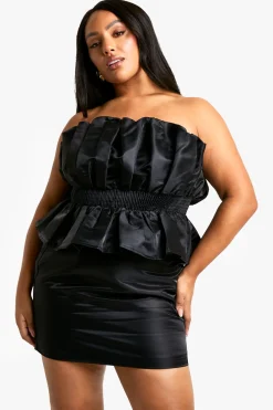 boohoo Haut Peplum Puffball en taffetas grande taille<Femme Tops