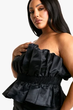 boohoo Haut Peplum Puffball en taffetas grande taille<Femme Tops