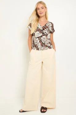 Wallis Haut Petite À Col En V Avec Ourlet Bouffant Et Imprimé Tropical En Jersey<Femme Looks Chocolat|Tops