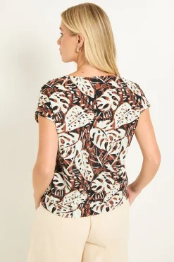 Wallis Haut Petite À Col En V Avec Ourlet Bouffant Et Imprimé Tropical En Jersey<Femme Looks Chocolat|Tops