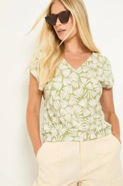 Wallis Haut Petite Col En V À Ourlet Bouffant En Jersey Imprimé Éventail<Femme Tops