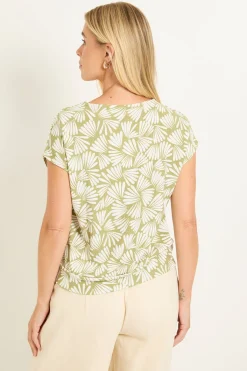 Wallis Haut Petite Col En V À Ourlet Bouffant En Jersey Imprimé Éventail<Femme Tops