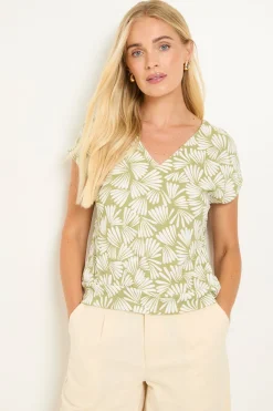 Wallis Haut Petite Col En V À Ourlet Bouffant En Jersey Imprimé Éventail<Femme Tops