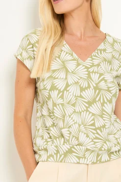 Wallis Haut Petite Col En V À Ourlet Bouffant En Jersey Imprimé Éventail<Femme Tops