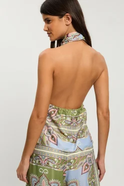 Haut Petite À Détail Satiné En Viscose Avec Imprimé Patchwork