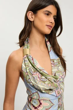 Haut Petite À Détail Satiné En Viscose Avec Imprimé Patchwork