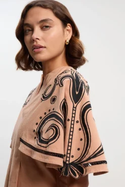KarenMillen Haut Petite en Sergé Tissé à Manches Cape avec Broderie Baroque<Femme Tops D’Automne|Tops