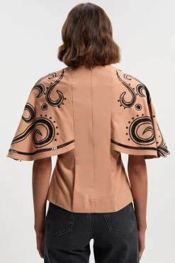 KarenMillen Haut Petite en Sergé Tissé à Manches Cape avec Broderie Baroque<Femme Tops D’Automne|Tops