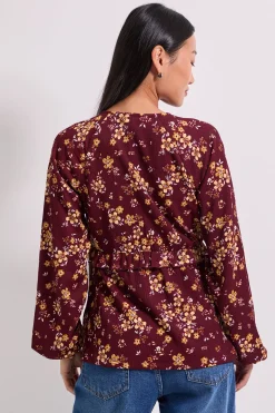 Haut Petite à Imprimé Floral Jaune avec Couture Empire et Détail Volant en Jersey