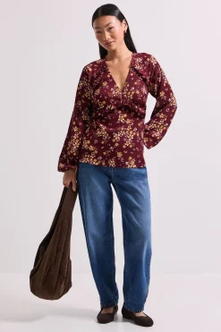 Haut Petite à Imprimé Floral Jaune avec Couture Empire et Détail Volant en Jersey