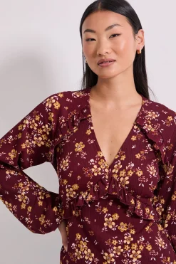 Haut Petite à Imprimé Floral Jaune avec Couture Empire et Détail Volant en Jersey