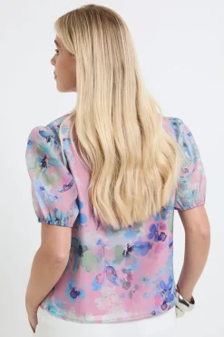 Haut Petite À Manches Bouffantes En Organza