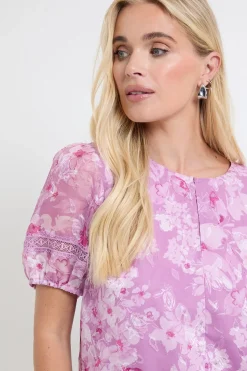 Wallis Haut Petite À Manches Bouffantes Et Motif Floral Dévoré<Femme Tops