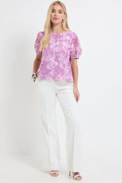 Wallis Haut Petite À Manches Bouffantes Et Motif Floral Dévoré<Femme Tops