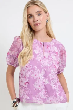 Wallis Haut Petite À Manches Bouffantes Et Motif Floral Dévoré<Femme Tops