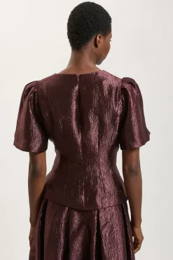 Haut Petite À Manches Bouffantes Et Texture Métallisée