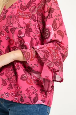 Haut Petite À Manches Évasées À Motif Floral