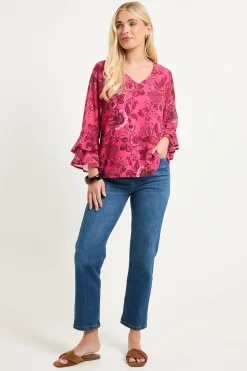 Haut Petite À Manches Évasées À Motif Floral